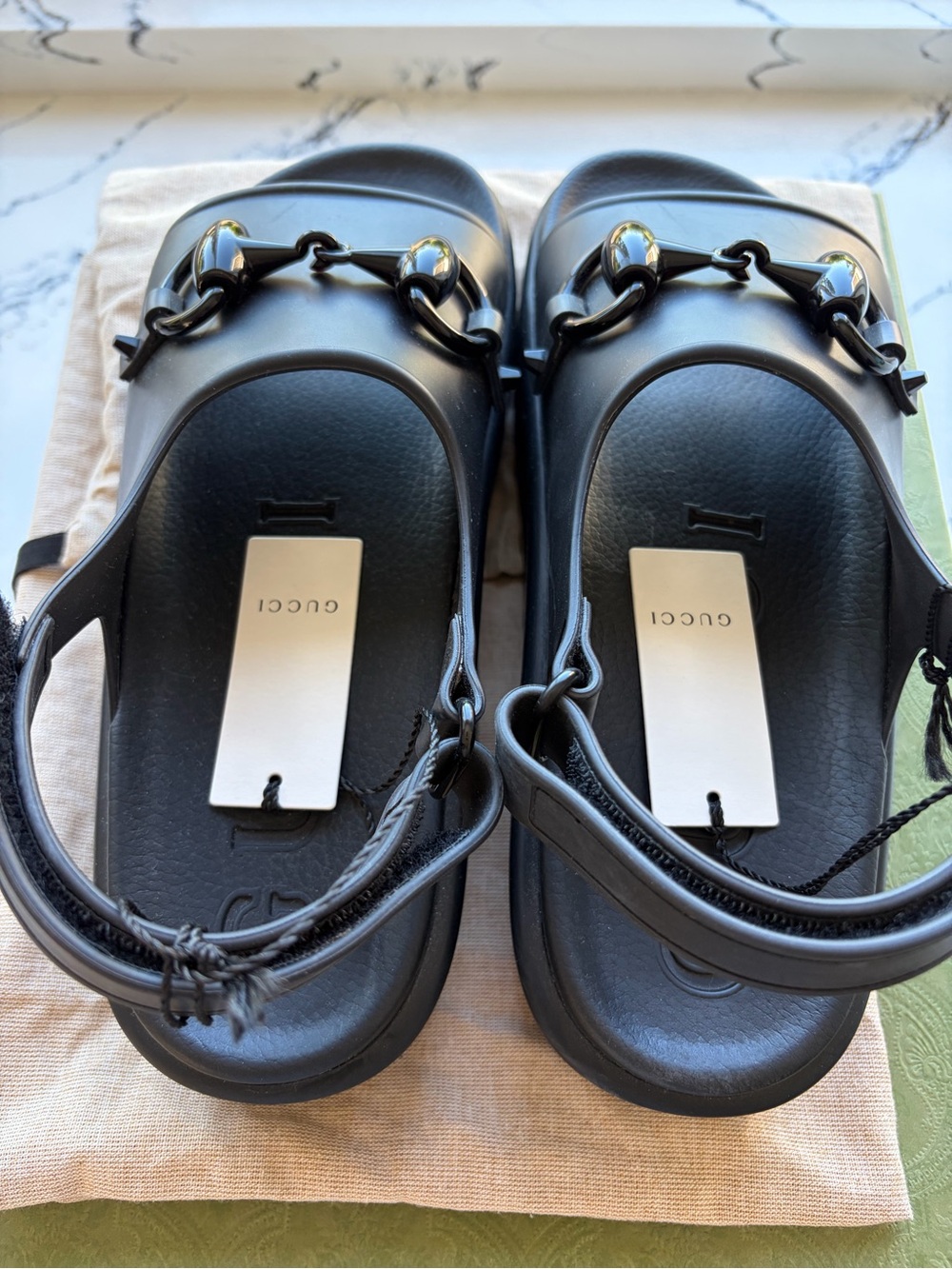 Gucci Black Rubber Horsebit Slingback Sandals - Picture 3 of 4